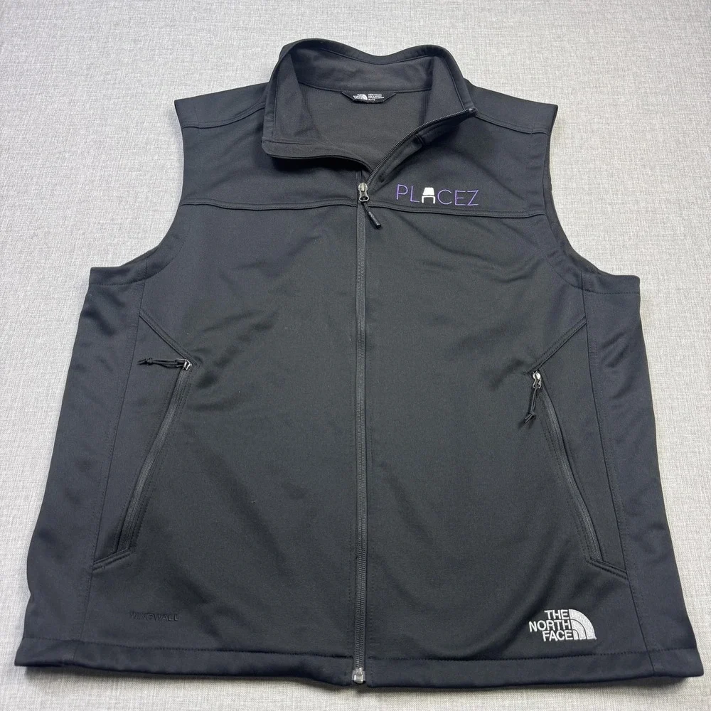 The North Face Windbreaker Vest Mens XL Black Full Zip‎ Softshell Lined Pockets
